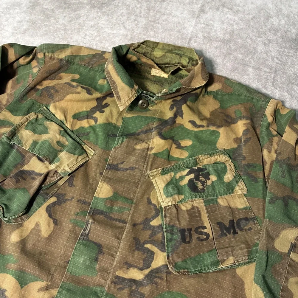 True Vintage Vietnam War era  USMC Woodland Camo Ripstop Combat Utility Jacket